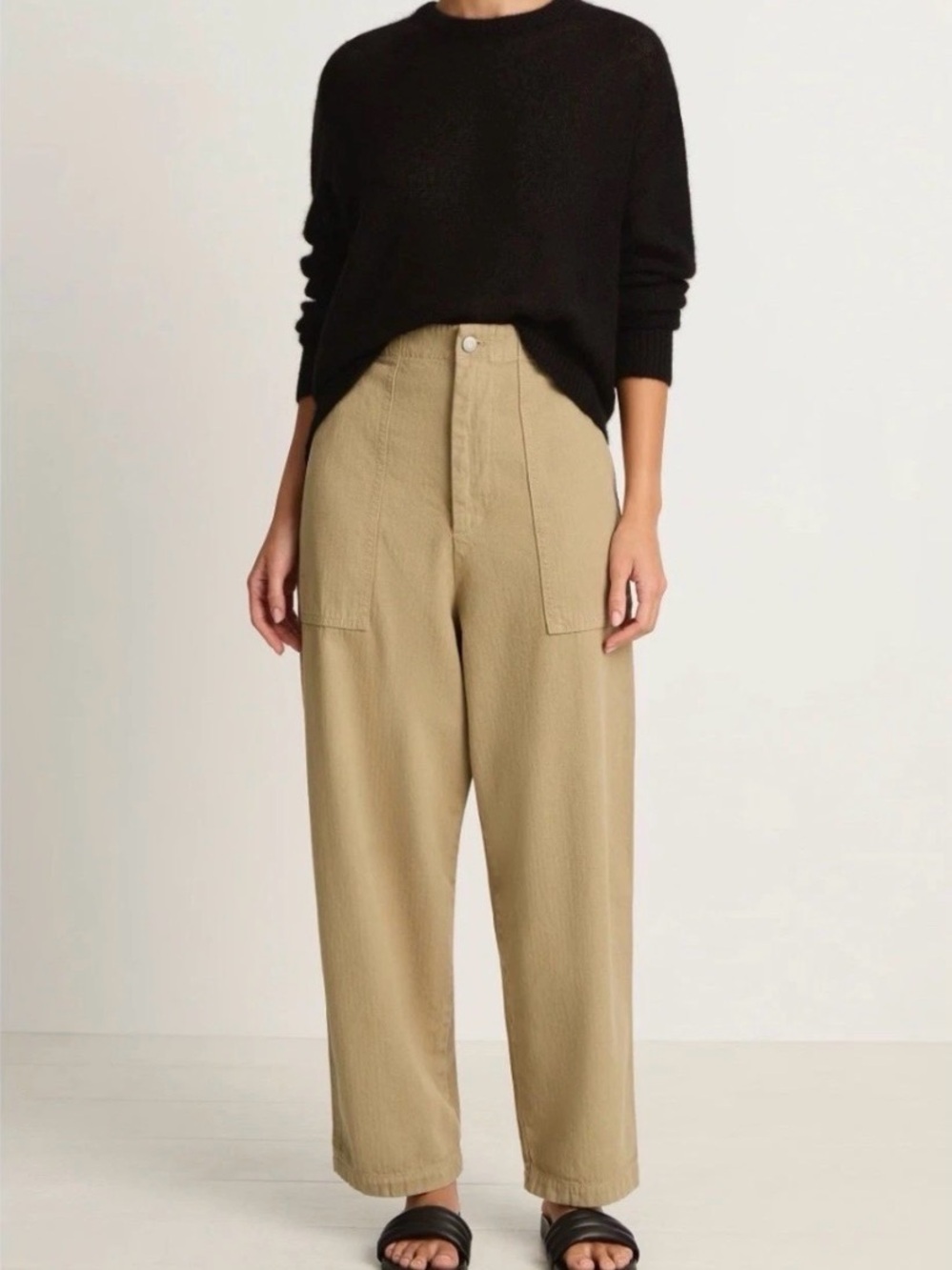 Shaina mote painter pants tan pinstripe texture barrel chore pant B